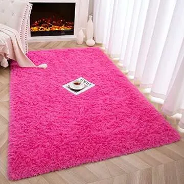 Foxmas Soft Fluffy Area Rugs for Bedroom Kids Room Plush Shaggy Nursery Rug Furry Throw Carpets for Boys Girls, College Dorm Fuzzy Rugs Living Room Home Decorate Rug, 3ft x 5ft, Hot Pink