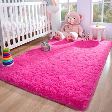 Foxmas Soft Fluffy Area Rugs for Bedroom Kids Room Plush Shaggy Nursery Rug Furry Throw Carpets for Boys Girls, College Dorm Fuzzy Rugs Living Room Home Decorate Rug, 3ft x 5ft, Hot Pink