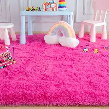 Foxmas Soft Fluffy Area Rugs for Bedroom Kids Room Plush Shaggy Nursery Rug Furry Throw Carpets for Boys Girls, College Dorm Fuzzy Rugs Living Room Home Decorate Rug, 3ft x 5ft, Hot Pink