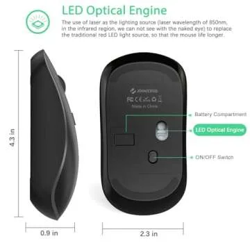 JOYACCESS Wireless Mouse, 2.4G Portable Slim Silent Computer Mouse Wireless with USB Nano Receiver, 2400 DPI, for Notebook, Laptop, PC - Black