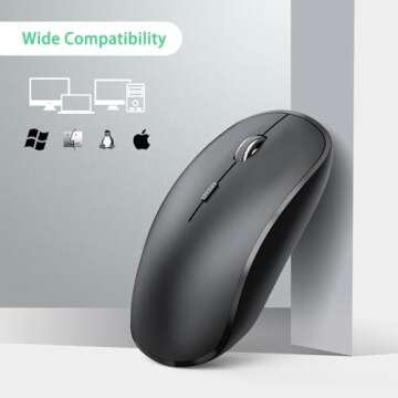 JOYACCESS Wireless Mouse, 2.4G Portable Slim Silent Computer Mouse Wireless with USB Nano Receiver, 2400 DPI, for Notebook, Laptop, PC - Black
