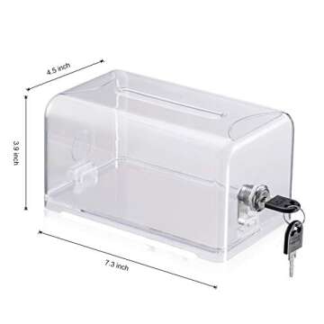 Polmart Tip Box / Suggestion / Business Card Collection Box with Lock, Clear Color