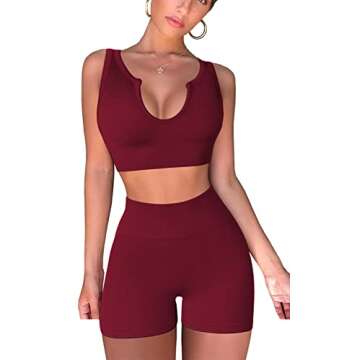 Summer Workout Outfits for Women 2 Piece Casual Ribbed Seamless Crop Tank High Waist Yoga Leggings S...