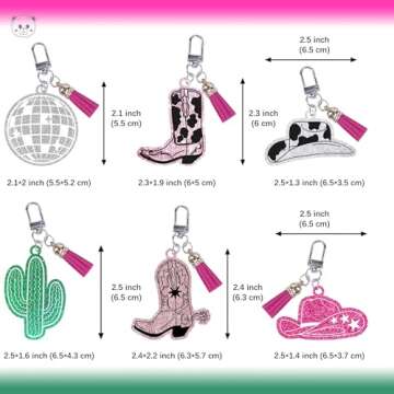 KARAQY 6 Pcs Cowgirl Acrylic Keychains, Bling Purse Charm, Backpack Keyrings, Cute Key Fob for Bache...