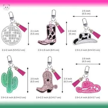 KARAQY 6 Pcs Cowgirl Acrylic Keychains, Bling Purse Charm, Backpack Keyrings, Cute Key Fob for Bache...