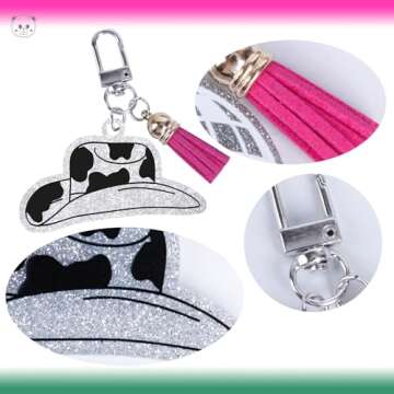 KARAQY 6 Pcs Cowgirl Acrylic Keychains, Bling Purse Charm, Backpack Keyrings, Cute Key Fob for Bachelorette Party, Bridal Shower, Engagement Party Decorations Cowgirl Accessories