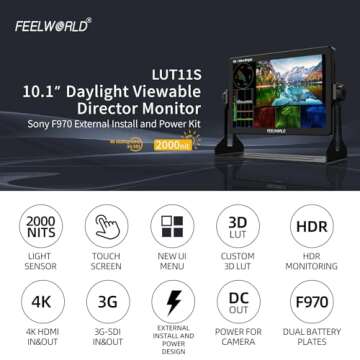 FEELWORLD 10.1 Inch 4K Ultra-Bright Touchscreen Monitor with Loop-Through HDMI & 3G-SDI, 2000nit Hig...