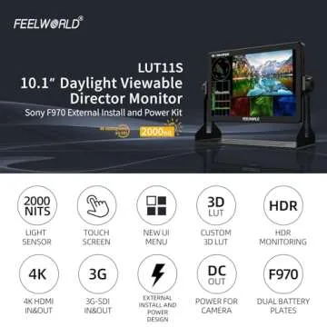 FEELWORLD 10.1 Inch 4K Ultra-Bright Touchscreen Monitor with Loop-Through HDMI & 3G-SDI, 2000nit Hig...