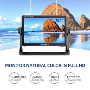 FEELWORLD 10.1 Inch 4K Ultra-Bright Touchscreen Monitor with Loop-Through HDMI & 3G-SDI, 2000nit High Brightness, 1920X1200 Resolution, LUT11S - Professional Camera Field Monitor