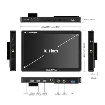 FEELWORLD 10.1 Inch 4K Ultra-Bright Touchscreen Monitor with Loop-Through HDMI & 3G-SDI, 2000nit High Brightness, 1920X1200 Resolution, LUT11S - Professional Camera Field Monitor