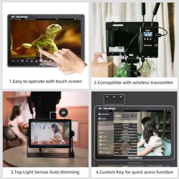 FEELWORLD 10.1 Inch 4K Ultra-Bright Touchscreen Monitor with Loop-Through HDMI & 3G-SDI, 2000nit High Brightness, 1920X1200 Resolution, LUT11S - Professional Camera Field Monitor