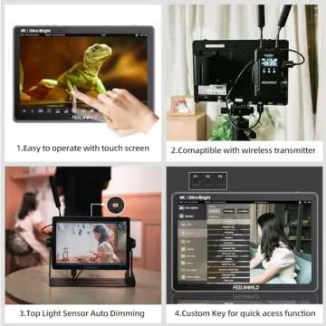 FEELWORLD 10.1 Inch 4K Ultra-Bright Touchscreen Monitor with Loop-Through HDMI & 3G-SDI, 2000nit High Brightness, 1920X1200 Resolution, LUT11S - Professional Camera Field Monitor