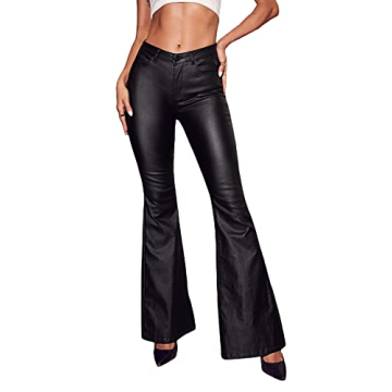 Stylish WDIRARA Womens Leather Look High Stretch Pants