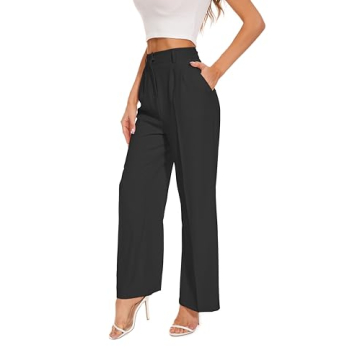 FUNYYZO Women's Wide Leg Pants High Elastic Waisted in The Back Business Work Trousers Long Straight...