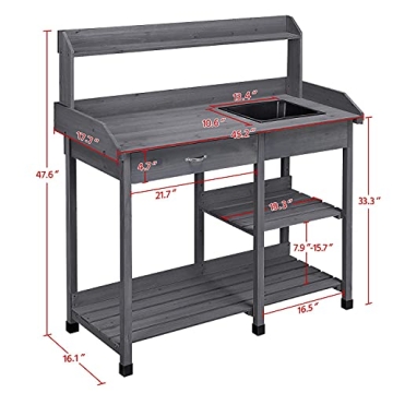 Yaheetech Potting Bench with Removable Sink & Hooks