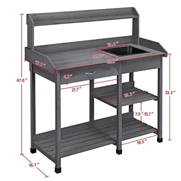 Yaheetech Potting Bench with Removable Sink & Hooks