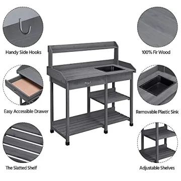 Yaheetech Potting Bench with Removable Sink & Hooks