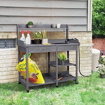 Yaheetech Potting Bench with Removable Sink & Hooks