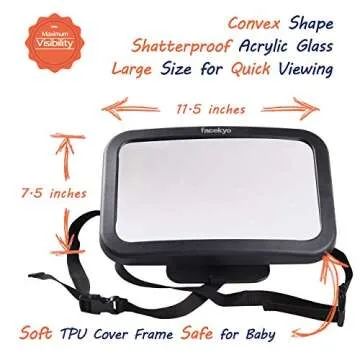 Facekyo Back Seat Baby Mirror | Wide Crystal Clear View | Rear Facing Car Seat Mirror | Shatterproof | Easy to Install | Keep an Eye on Your Baby While Driving