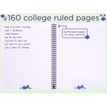 Steel Mill & Co Cute Large Spiral Notebook College Ruled, 11" x 9.5" with Durable Hardcover and 160 Lined Pages, Watercolor Floral (White)