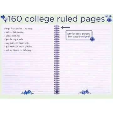 Steel Mill & Co Cute Large Spiral Notebook College Ruled, 11" x 9.5" with Durable Hardcover and 160 Lined Pages, Watercolor Floral (White)