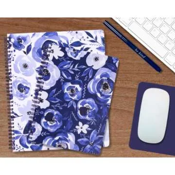 Steel Mill & Co Cute Large Spiral Notebook College Ruled, 11" x 9.5" with Durable Hardcover and 160 Lined Pages, Watercolor Floral (White)