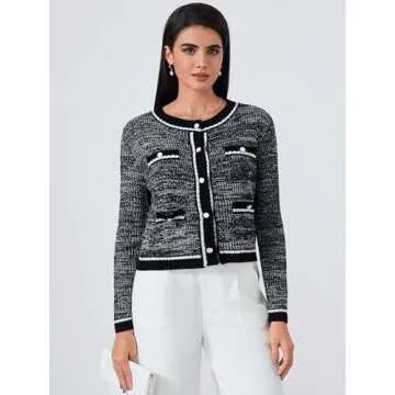 MakeMeChic Women's Cropped Cardigan Pearl Button Down Knit Open Front Sweaters Outerwear Apricot L C-Black Large