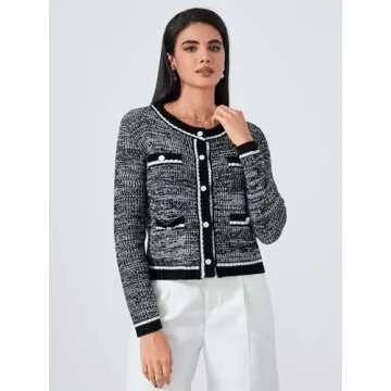 MakeMeChic Women's Cropped Cardigan Pearl Button Down Knit Open Front Sweaters Outerwear Apricot L C-Black Large