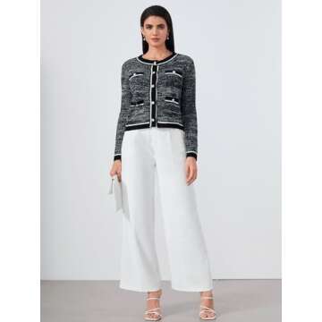 MakeMeChic Women's Cropped Cardigan Pearl Button Down Knit Open Front Sweaters Outerwear Apricot L C-Black Large