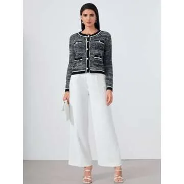 MakeMeChic Women's Cropped Cardigan Pearl Button Down Knit Open Front Sweaters Outerwear Apricot L C-Black Large