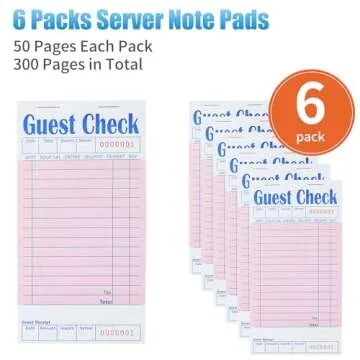ZPARIK 6 Pack Pink Guest Checks Books for Servers Server Note Pads, Waiter Checkbook, Waitress Notepad for Restaurants, Paper Checks 50 Sheets/Pack, 300 Total Tickets