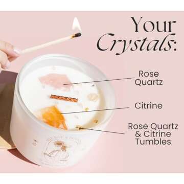 Healing Crystals Candle for Women - 12oz Wood Wick Candles That Crackle. Crystals and Healing Stones Aromatherapy, Lavender Vanilla Soy Wax for Home Scented. Spiritual Gifts for Women