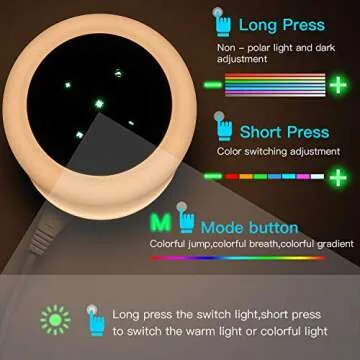 GKCI Table Lamp-Touch Sensor Lamp for Kids Bedroom, Rechargeable Dimmable Table Bedside Lamps with White Light + RGB Color Changing for Rea