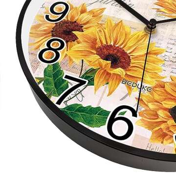 BEDUKE Non Ticking Wall Clock Silent Quartz Retro Sunflowers Large Number Classroom Bedroom Living R...