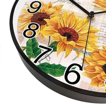 BEDUKE Non Ticking Wall Clock Silent Quartz Retro Sunflowers Large Number Classroom Bedroom Living R...