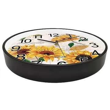 BEDUKE Non Ticking Wall Clock Silent Quartz Retro Sunflowers Large Number Classroom Bedroom Living Room Office Gym Kitchen Bathroom Patio Decor Battery Operated Decorative Clocks 11 Inch Wallclock