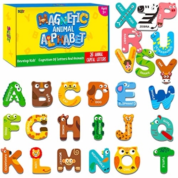 Large Size Magnetic Letters, Cute Animal Alphabet ABC Magnets for Fridge Colorful Uppercase Animals ...