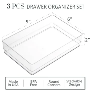 Stackable Clear Drawer Organizers 3-Piece Set Made in USA