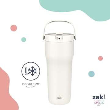 Zak Designs Sutton Travel Tumbler for On the Go, 30oz Stainless Steel with Vacuum Insulation, Straw ...