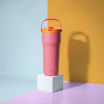 Zak Designs Sutton Travel Tumbler for On the Go, 30oz Stainless Steel with Vacuum Insulation, Straw Spout, Carry Handle for Cold Drinks (So Sweet Pink)