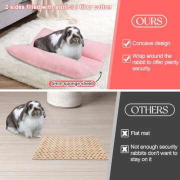 MEWTOGO 15.7 x 14In Rabbit Bed, Thickened Soft Bunny Bed, Cuddle Cushion Plush Mat with Cotton Lounger Pillows, Small Pet Flop Mat for Cage Sleeping Indoor, Pink