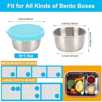 Ecurfu Reusable Stainless Steel Condiment Containers - 6 Pack Leakproof Sauce Cups