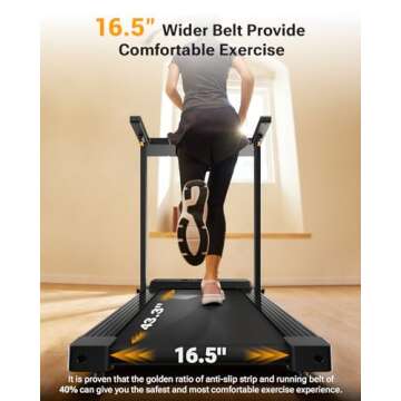 UREVO Portable Folding Treadmills for Home, Max 3.0 HP Running Walking Treadmill with 12 Pre Set Programs and Wider Tread Belt, Adjustable Display, Pause Detection