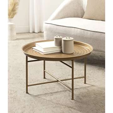 Kate and Laurel Mahdavi Boho-Chic Hammered Metal Tray Coffee Table, Dark Gold