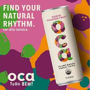 OCA - Plant Based Energy Drink - Natural Low Sugar - Organic Energy Drink & Vegan - Guava Passion Fruit - 60 cal. can - 12 Pack