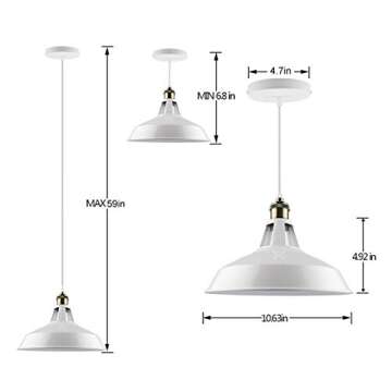 B2ocled Pendant Light, Industrial Retro Pendant Lights Fixtures with E26/E27 Based, Barn Hanging Pendant Lighting for Kitchen Island Farmhouse Living Room Barn, White Metal Vintage Style