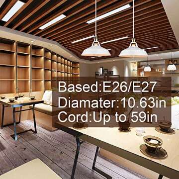 B2ocled Pendant Light, Industrial Retro Pendant Lights Fixtures with E26/E27 Based, Barn Hanging Pendant Lighting for Kitchen Island Farmhouse Living Room Barn, White Metal Vintage Style