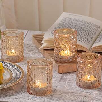 NITIME 12pcs Gold Votive Candle Holders- Tealight Candle Holder for Table Centerpiece, Glass Candle Holder for Wedding Table Decor, Home Decor and Party Decor