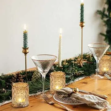 NITIME 12pcs Gold Votive Candle Holders- Tealight Candle Holder for Table Centerpiece, Glass Candle Holder for Wedding Table Decor, Home Decor and Party Decor