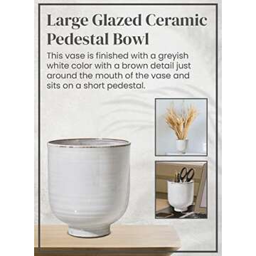 Serene Spaces Living Large Glazed Ceramic Pedestal Bowl- Centerpiece for Vintage Weddings, Events, Measures 7" Tall and 6.5" Diameter